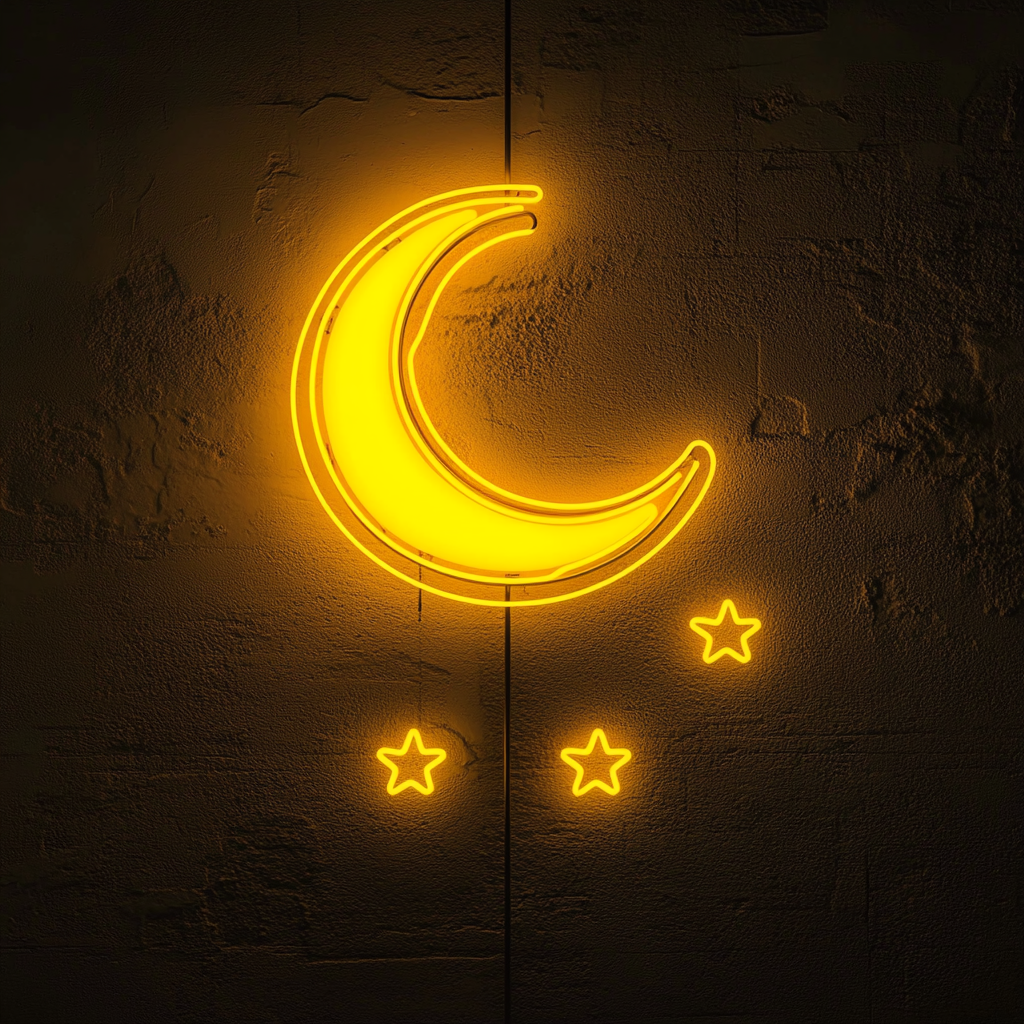 Moon and Stars - Yellow Neon Sign, 24 Inches