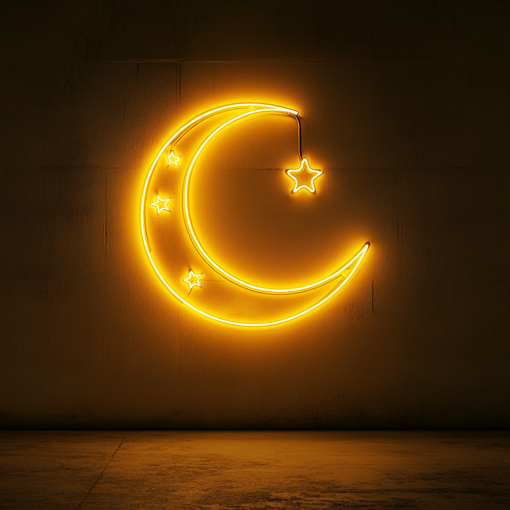Moon and Stars - Yellow Neon Sign, 18 Inches