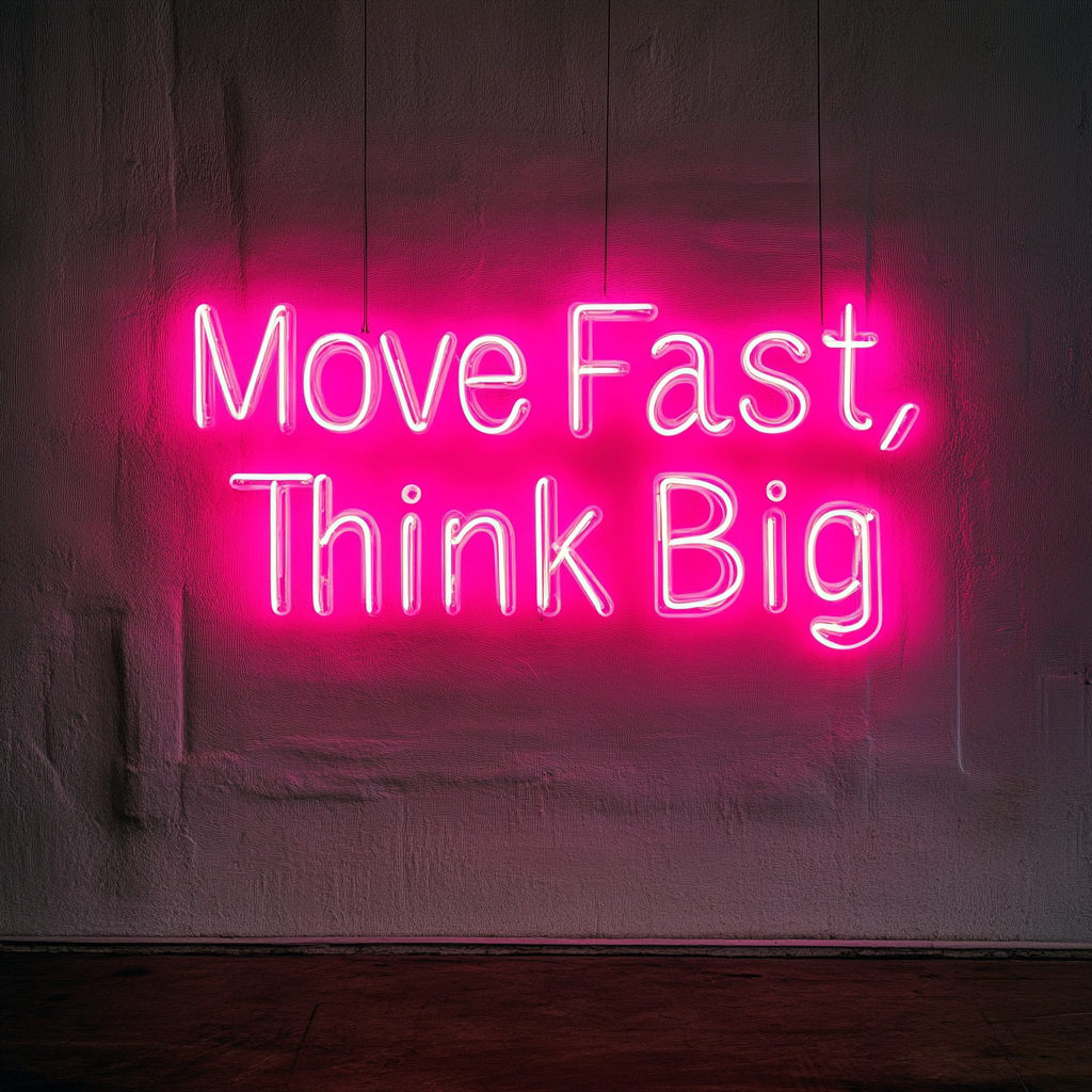 "Move Fast, Think Big" - Pink Neon Sign, 24 Inches