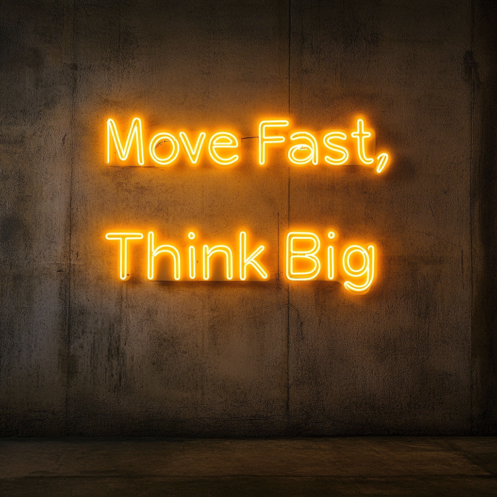 "Move Fast, Think Big" - Yellow Neon Sign, 24 Inches