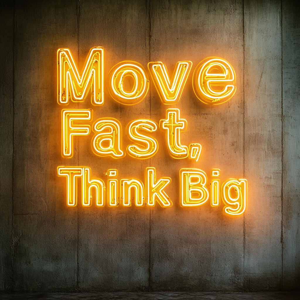 "Move Fast, Think Big" - Yellow Neon Sign, 24 Inches