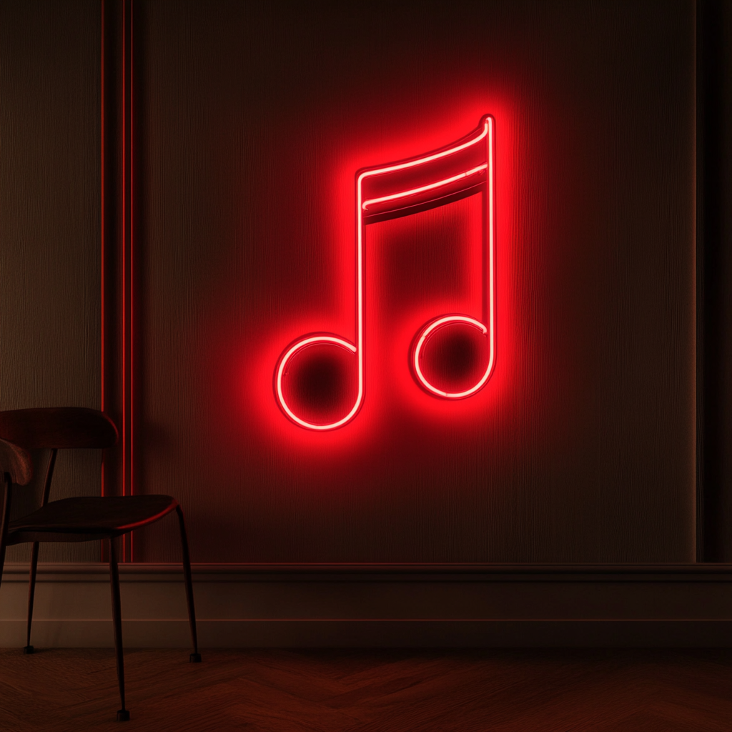Music Note - Red Neon Sign, 24 Inches