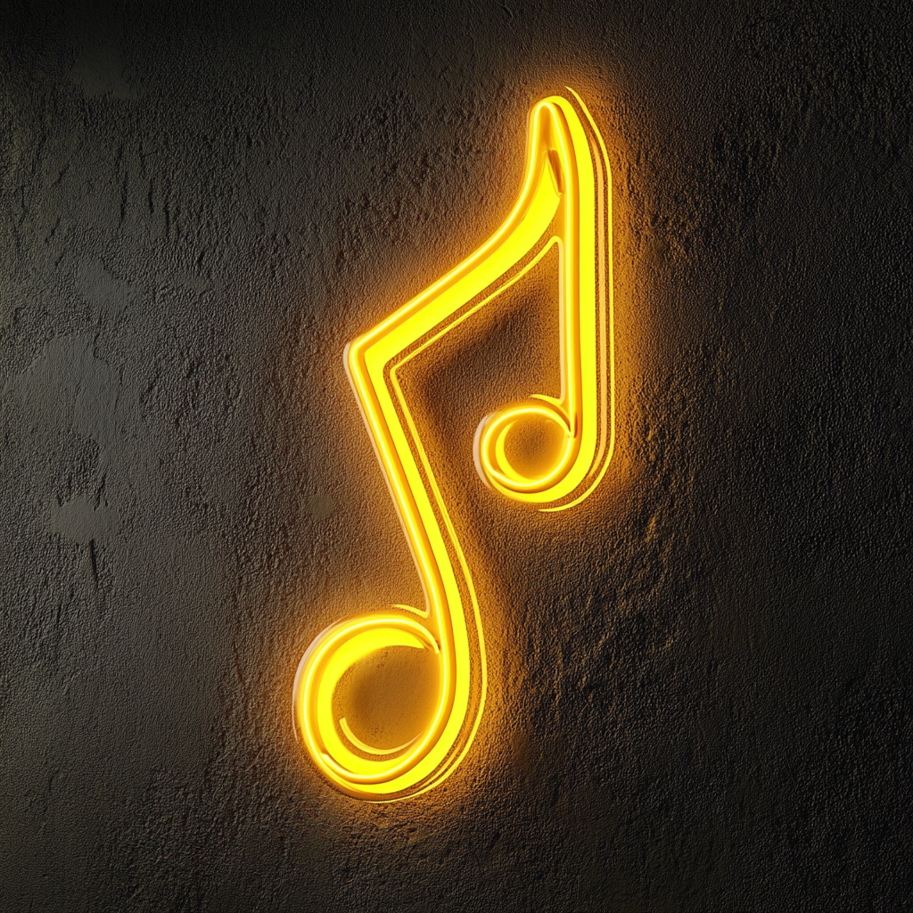 Music Note - Yellow Neon Sign, 18 Inches