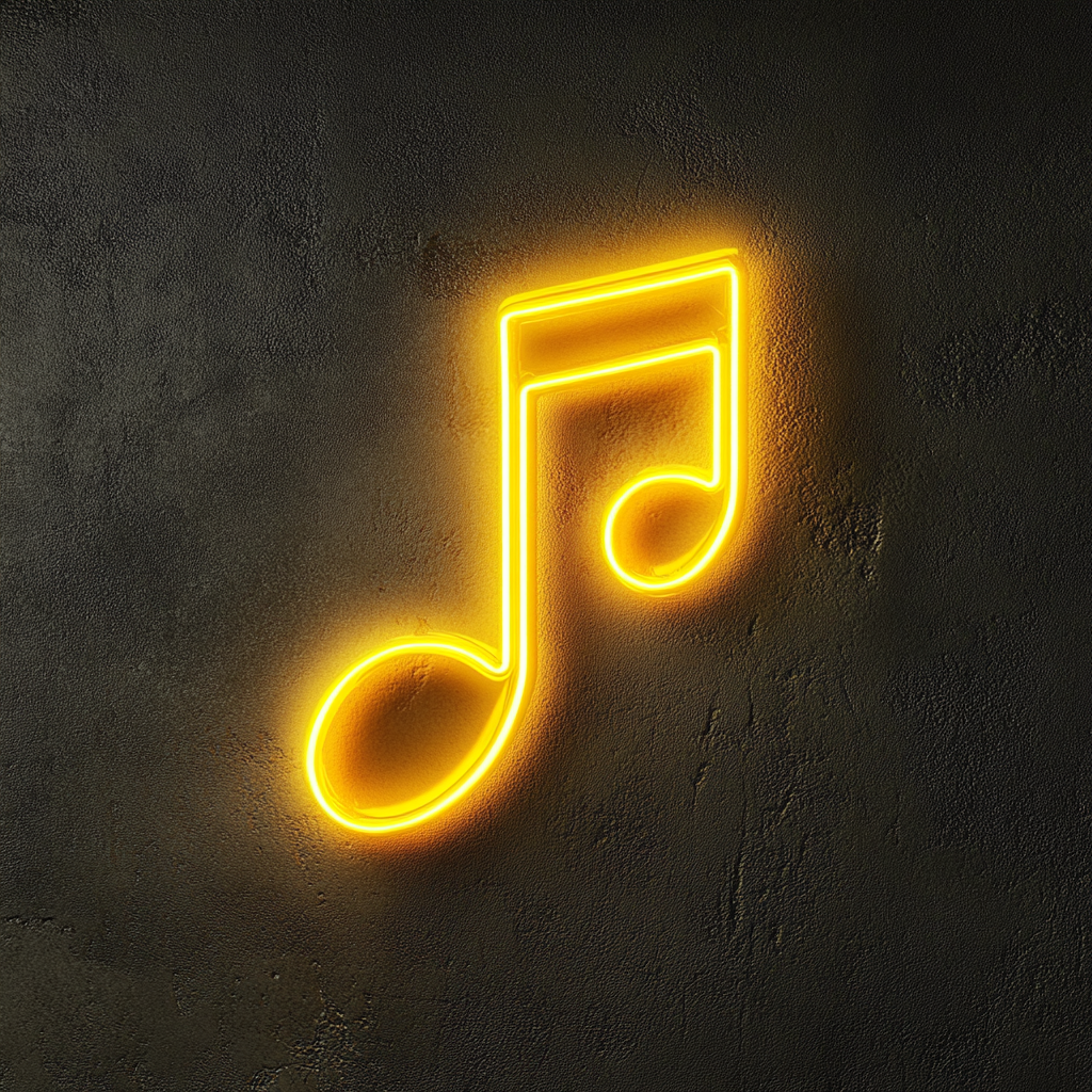 Music Note - Yellow Neon Sign, 18 Inches