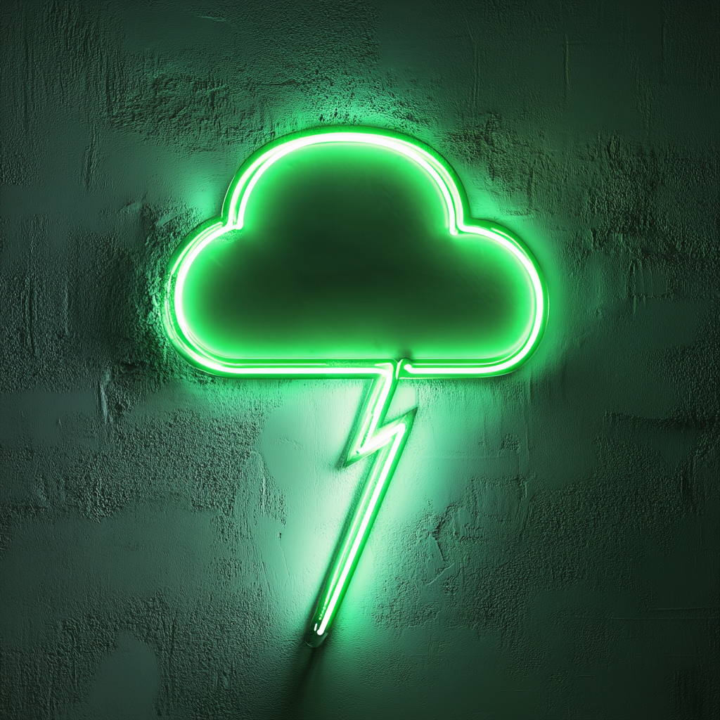 Neon Lightning Cloud - Green Neon Sign, 18 Inches