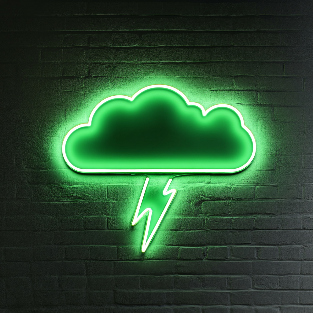 Neon Lightning Cloud - Green Neon Sign, 18 Inches