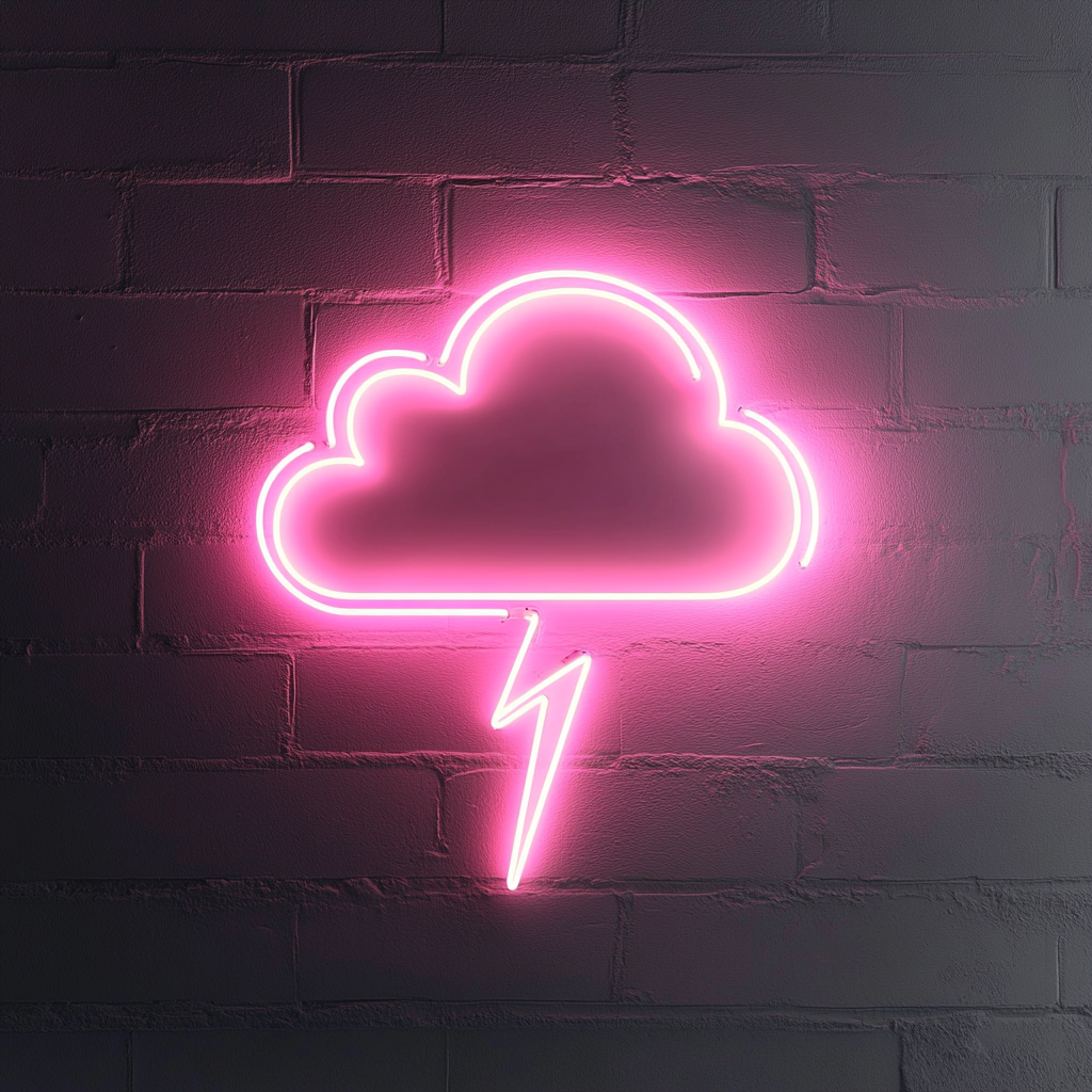 Neon Lightning Cloud - Pink Neon Sign, 24 Inches