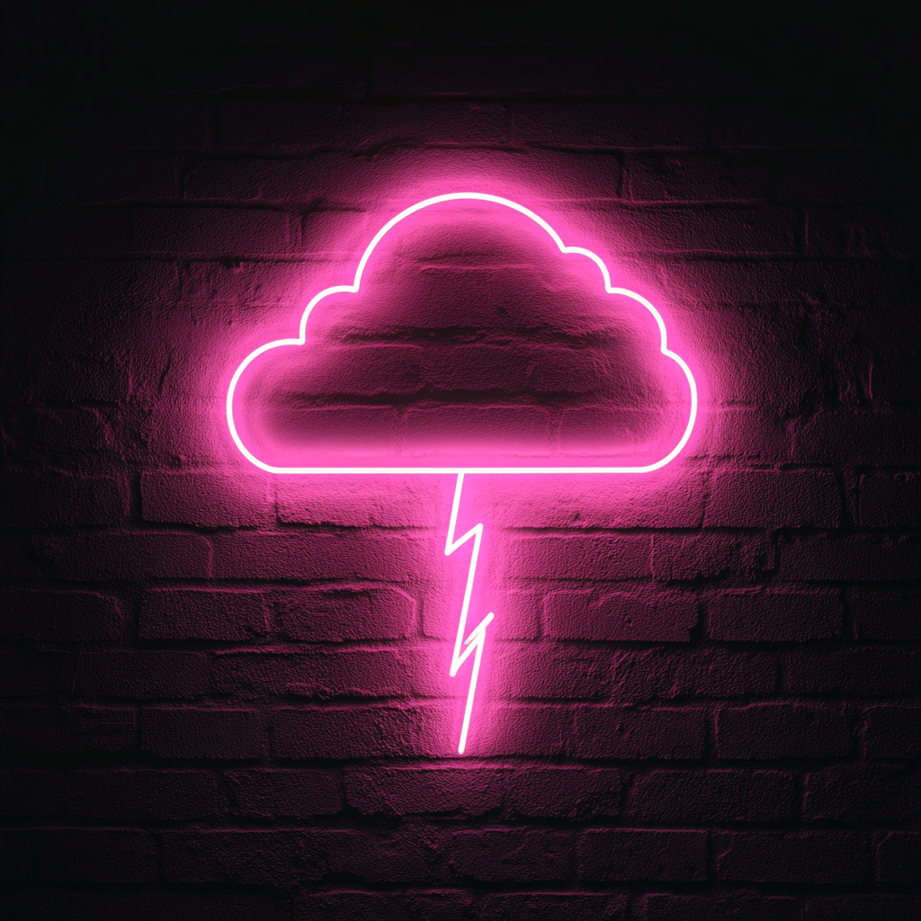 Neon Lightning Cloud - Pink Neon Sign, 18 Inches