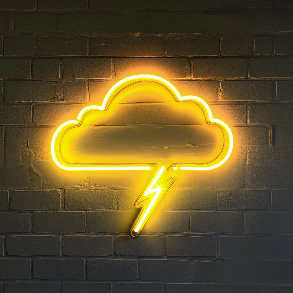 Neon Lightning Cloud - Yellow Neon Sign, 18 Inches
