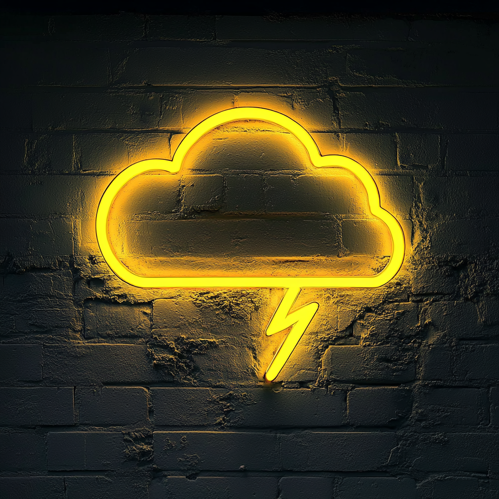 Neon Lightning Cloud - Yellow Neon Sign, 24 Inches