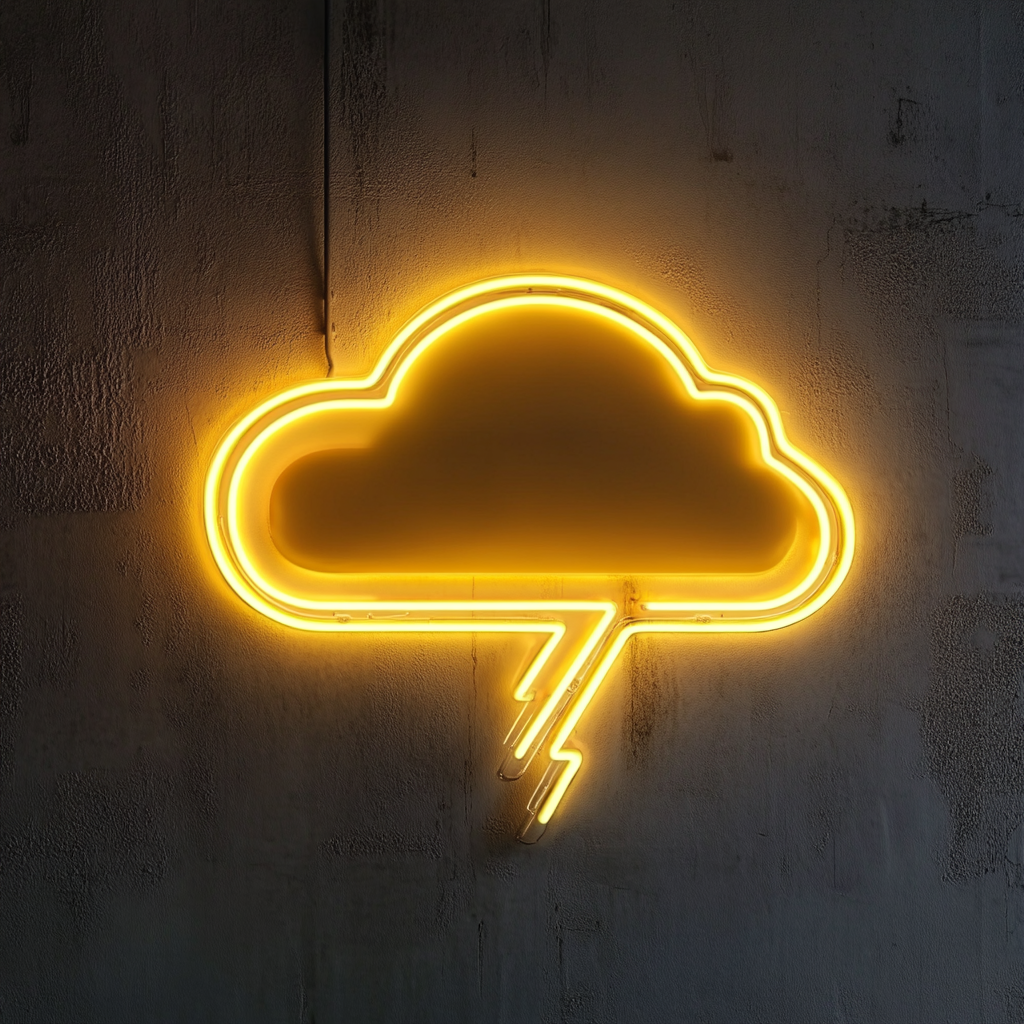 Neon Lightning Cloud - Yellow Neon Sign, 18 Inches