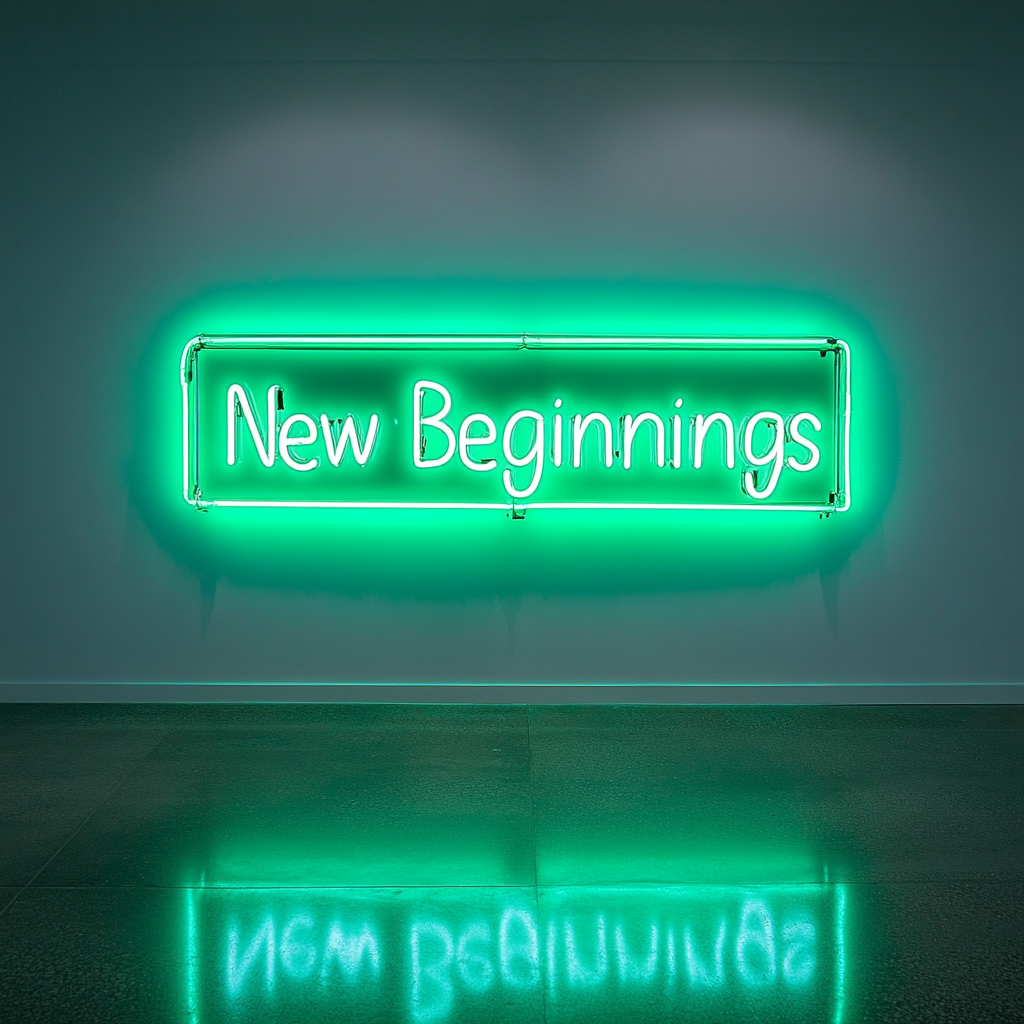 "New Beginnings" - Green Neon Sign, 24 Inches