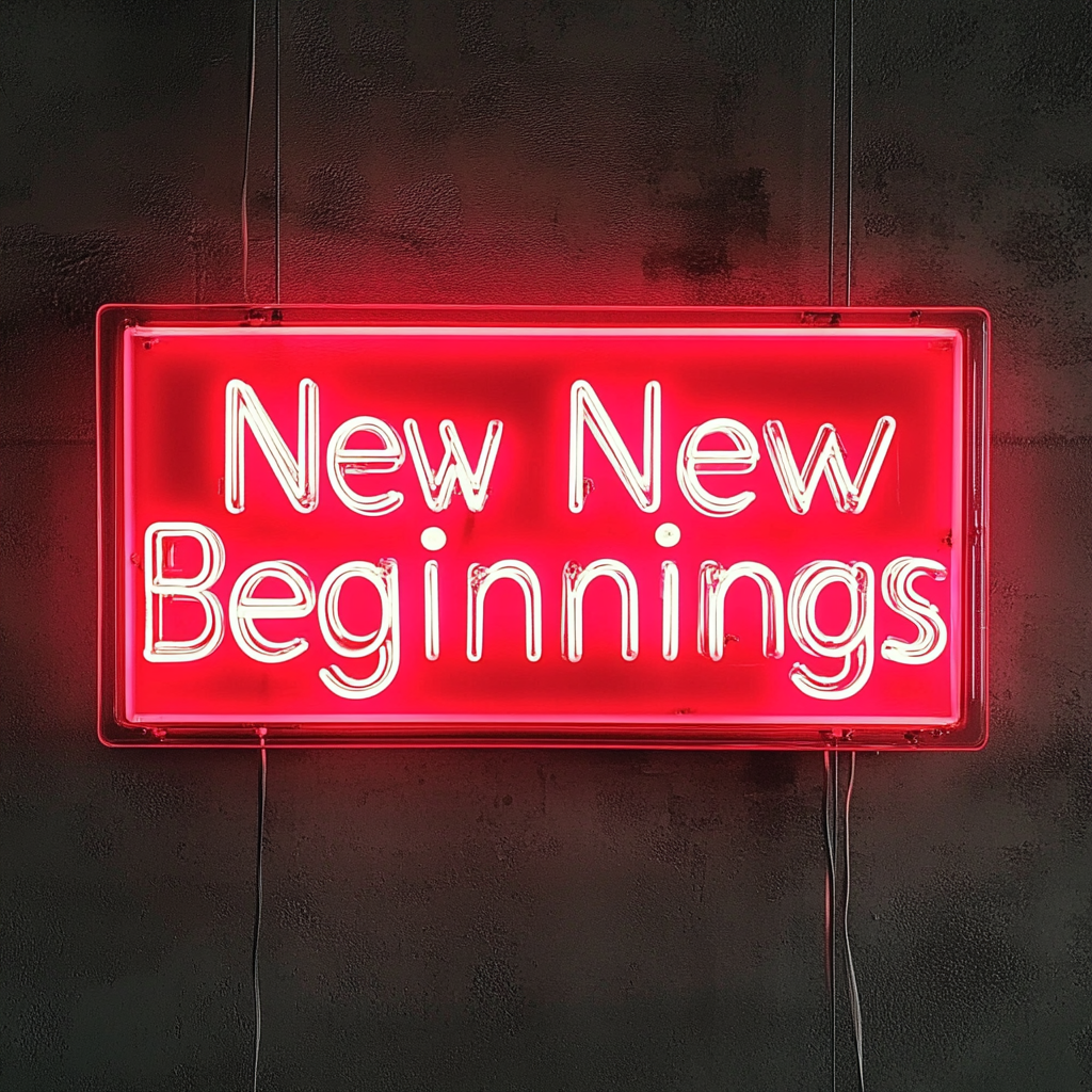 "New Beginnings" - Red Neon Sign, 24 Inches