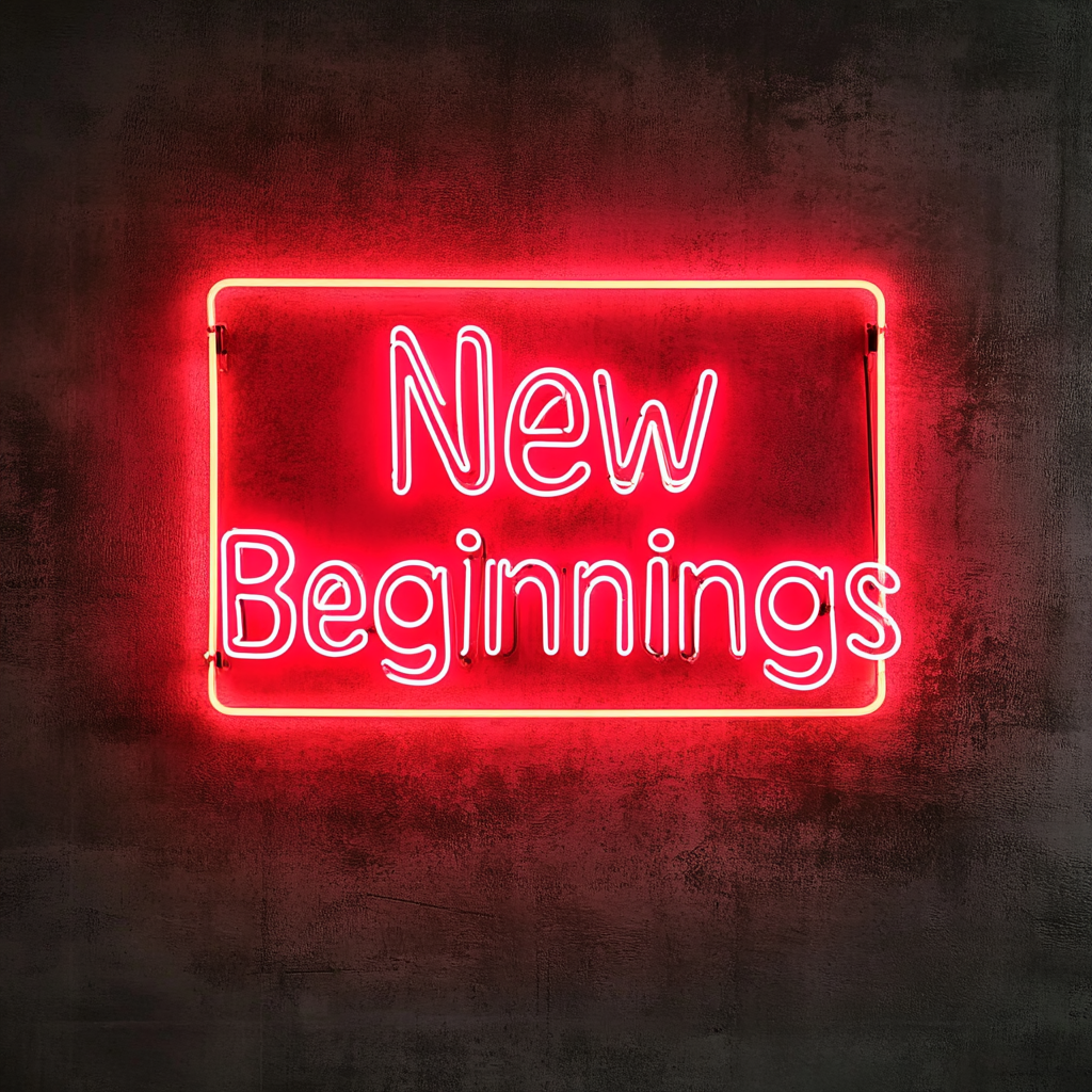 "New Beginnings" - Red Neon Sign, 24 Inches