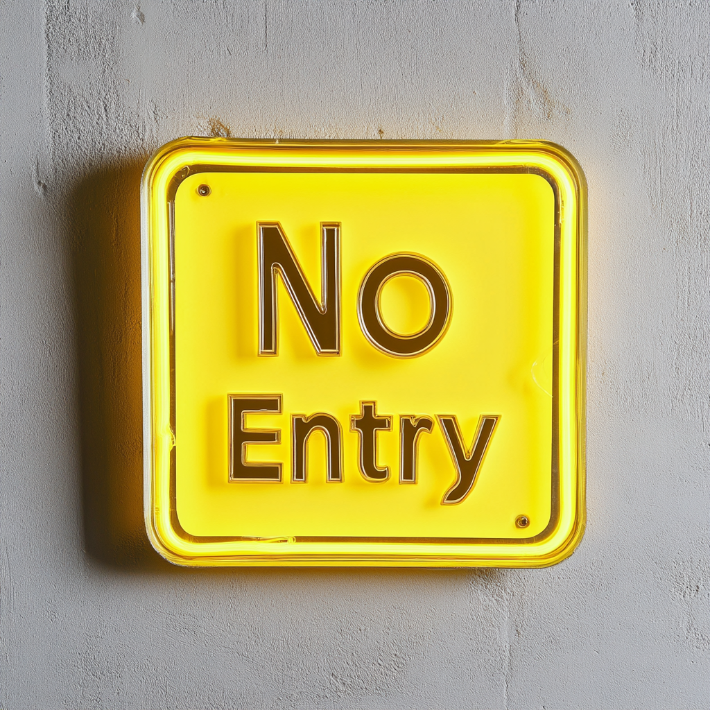 No Entry - Yellow Neon Sign, 18 Inches