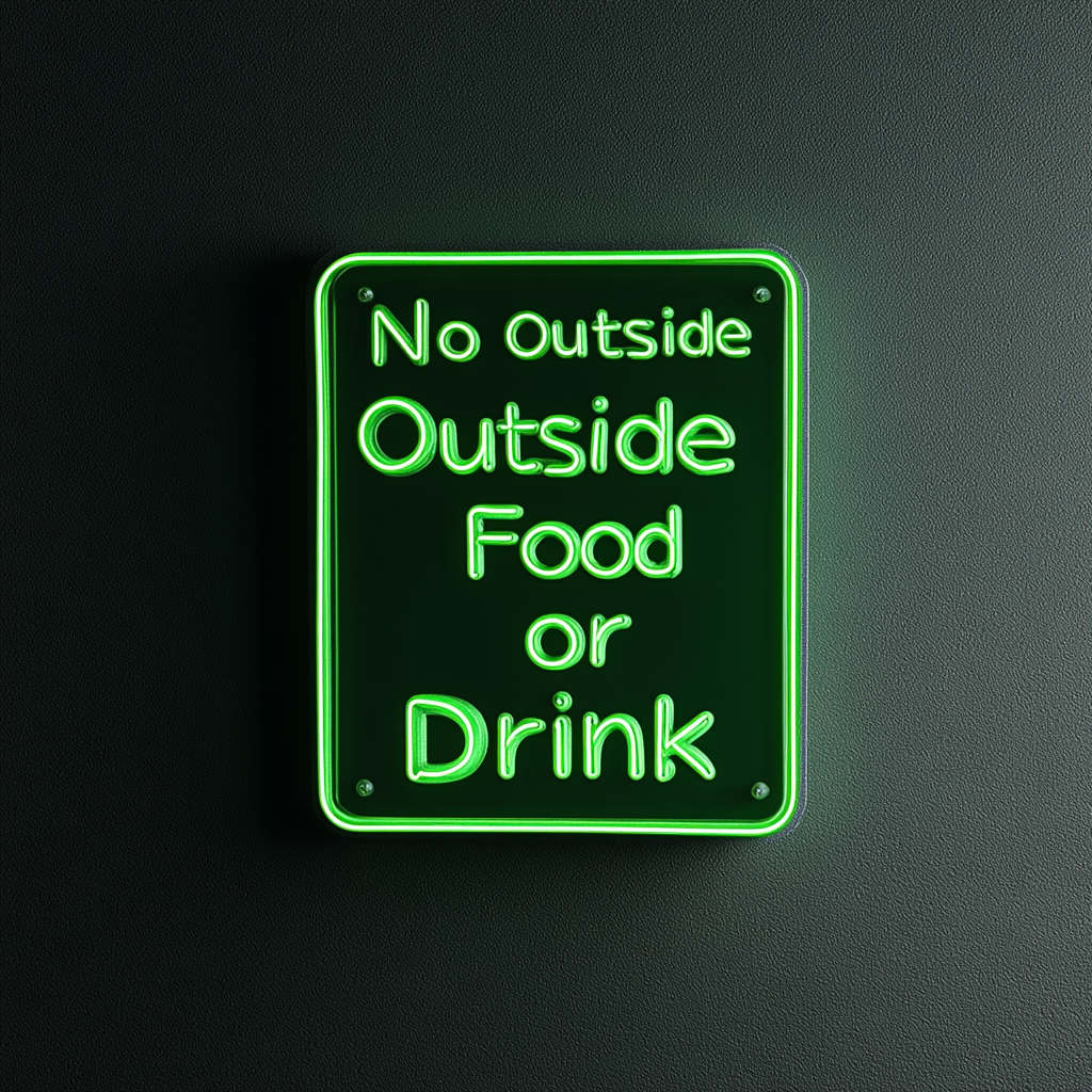 No Outside Food or Drink - Green Neon Sign, 18 Inches