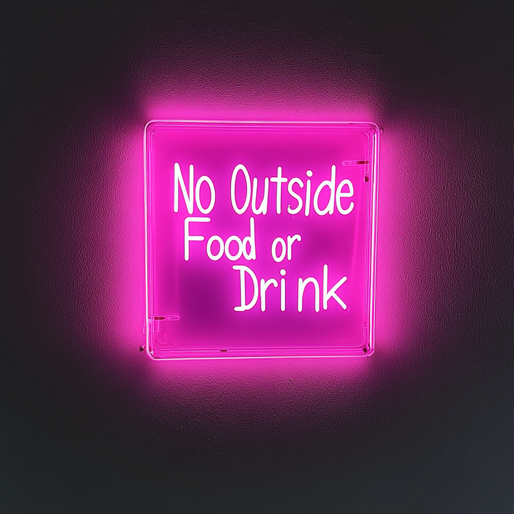 No Outside Food or Drink - Pink Neon Sign, 18 Inches