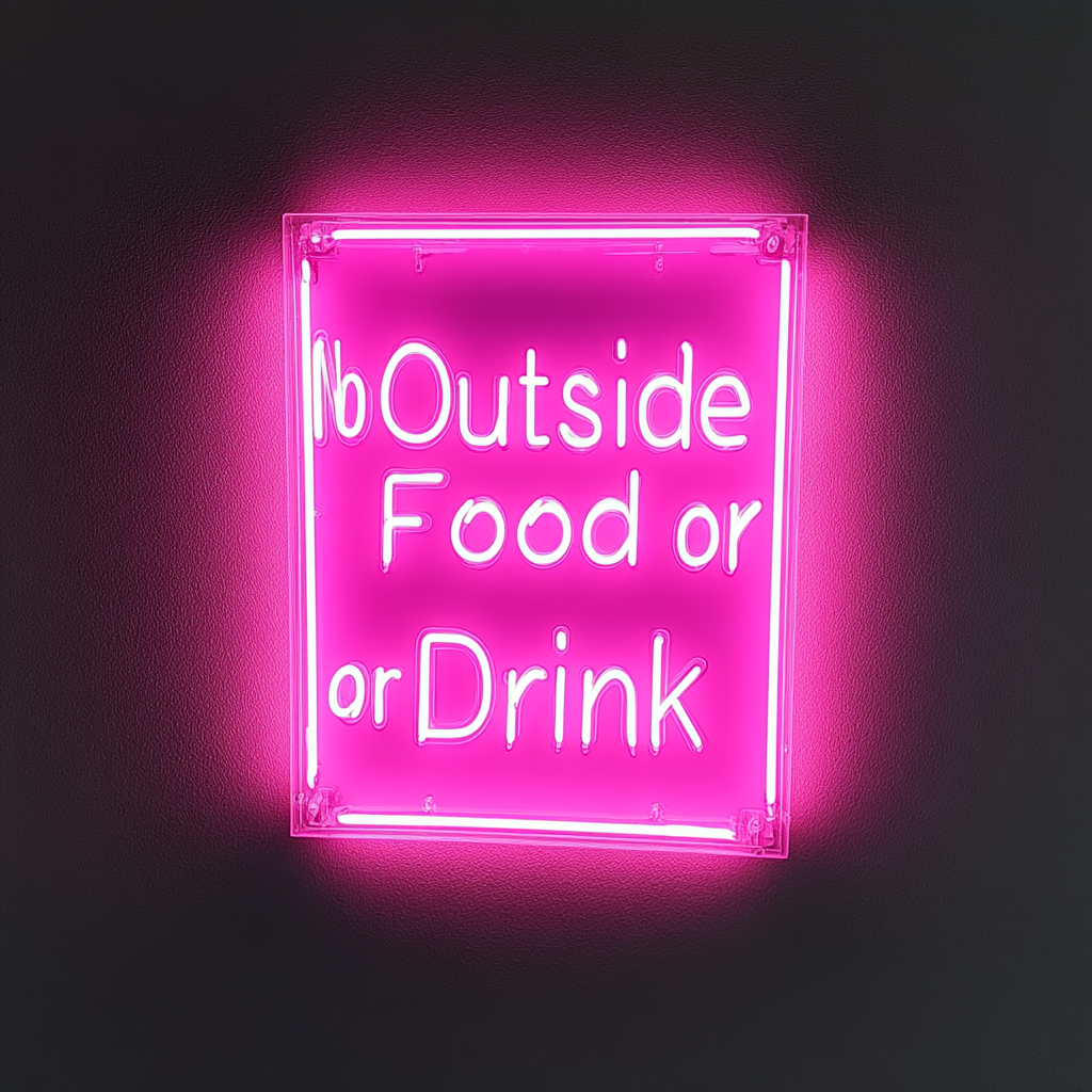 No Outside Food or Drink - Pink Neon Sign, 24 Inches