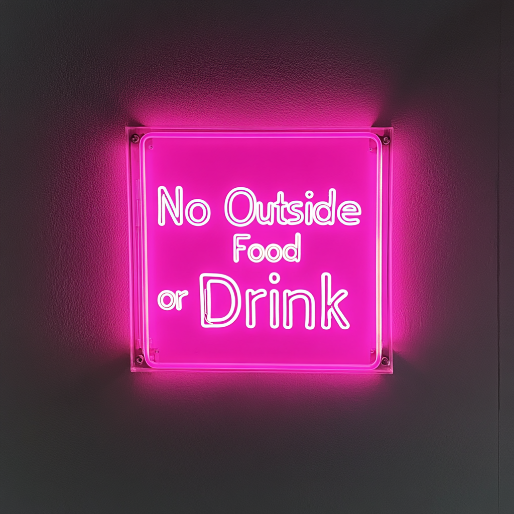 No Outside Food or Drink - Pink Neon Sign, 18 Inches