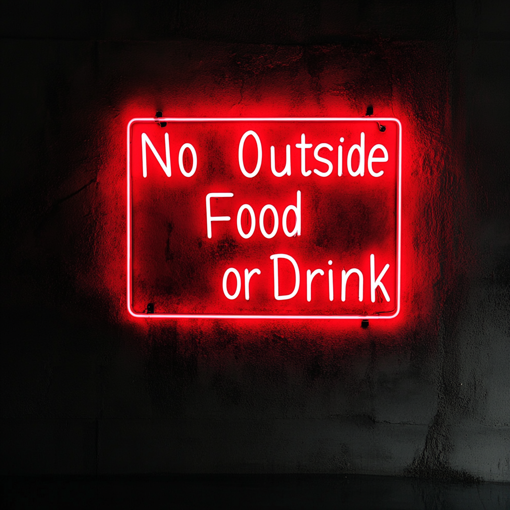 No Outside Food or Drink - Red Neon Sign, 18 Inches