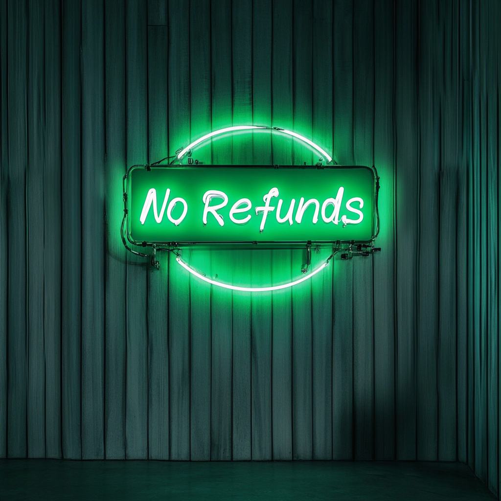 No Refunds - Green Neon Sign, 24 Inches