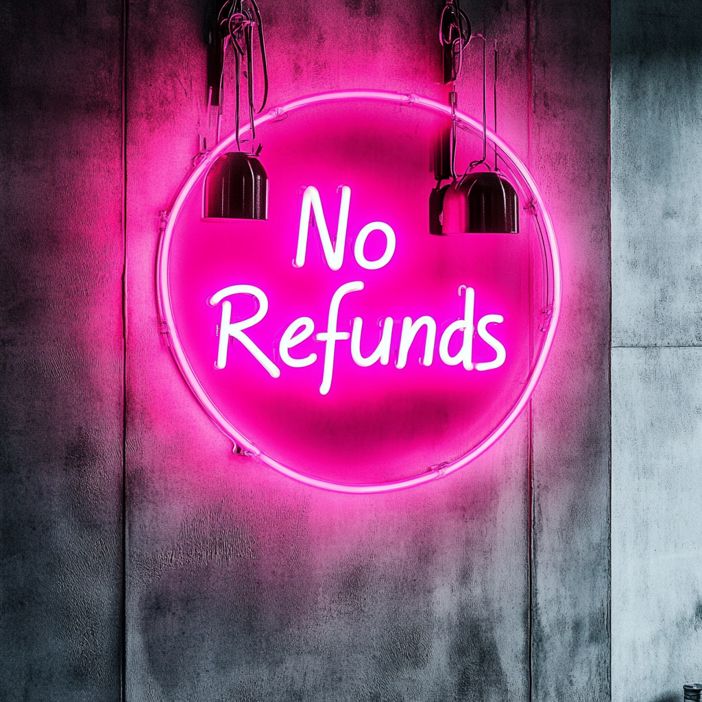 No Refunds - Pink Neon Sign, 24 Inches