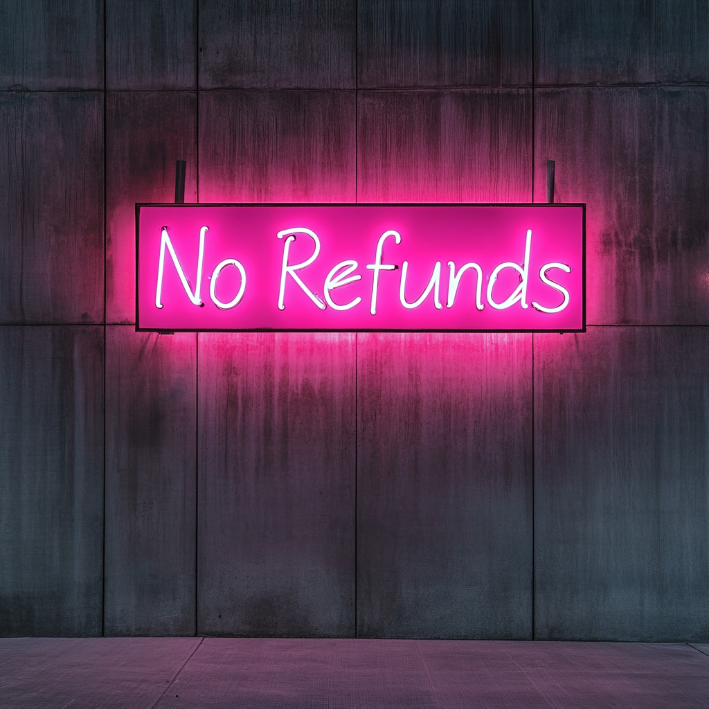 No Refunds - Pink Neon Sign, 24 Inches