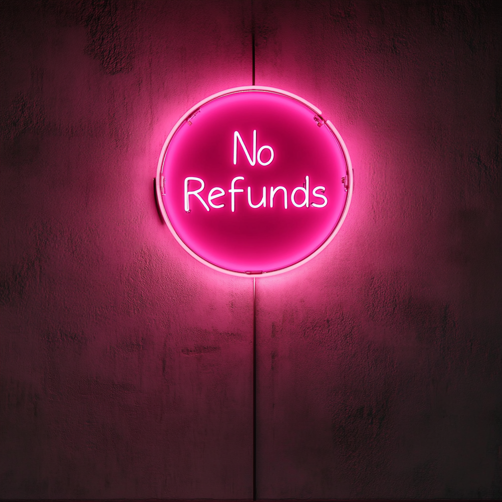 No Refunds - Pink Neon Sign, 24 Inches