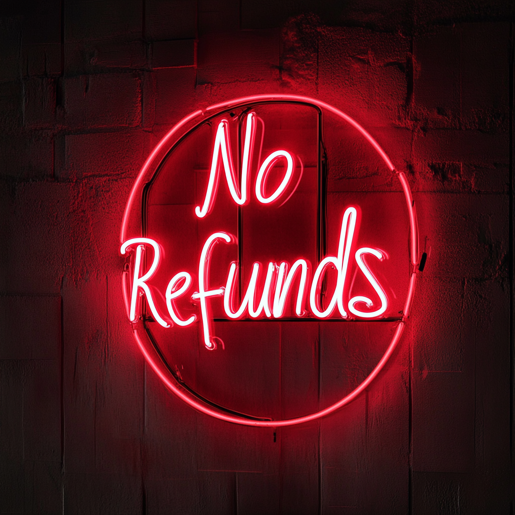 No Refunds - Red Neon Sign, 18 Inches