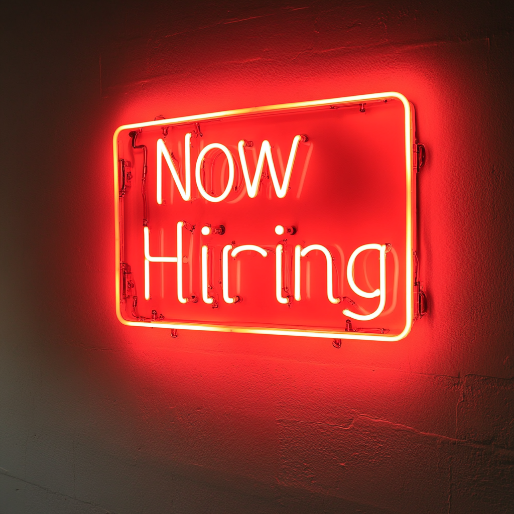 "Now Hiring" - Red Neon Sign, 18 Inches
