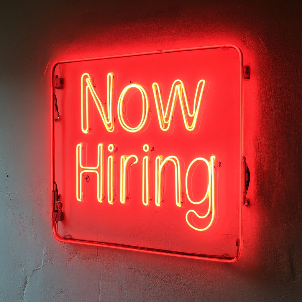 "Now Hiring" - Red Neon Sign, 18 Inches