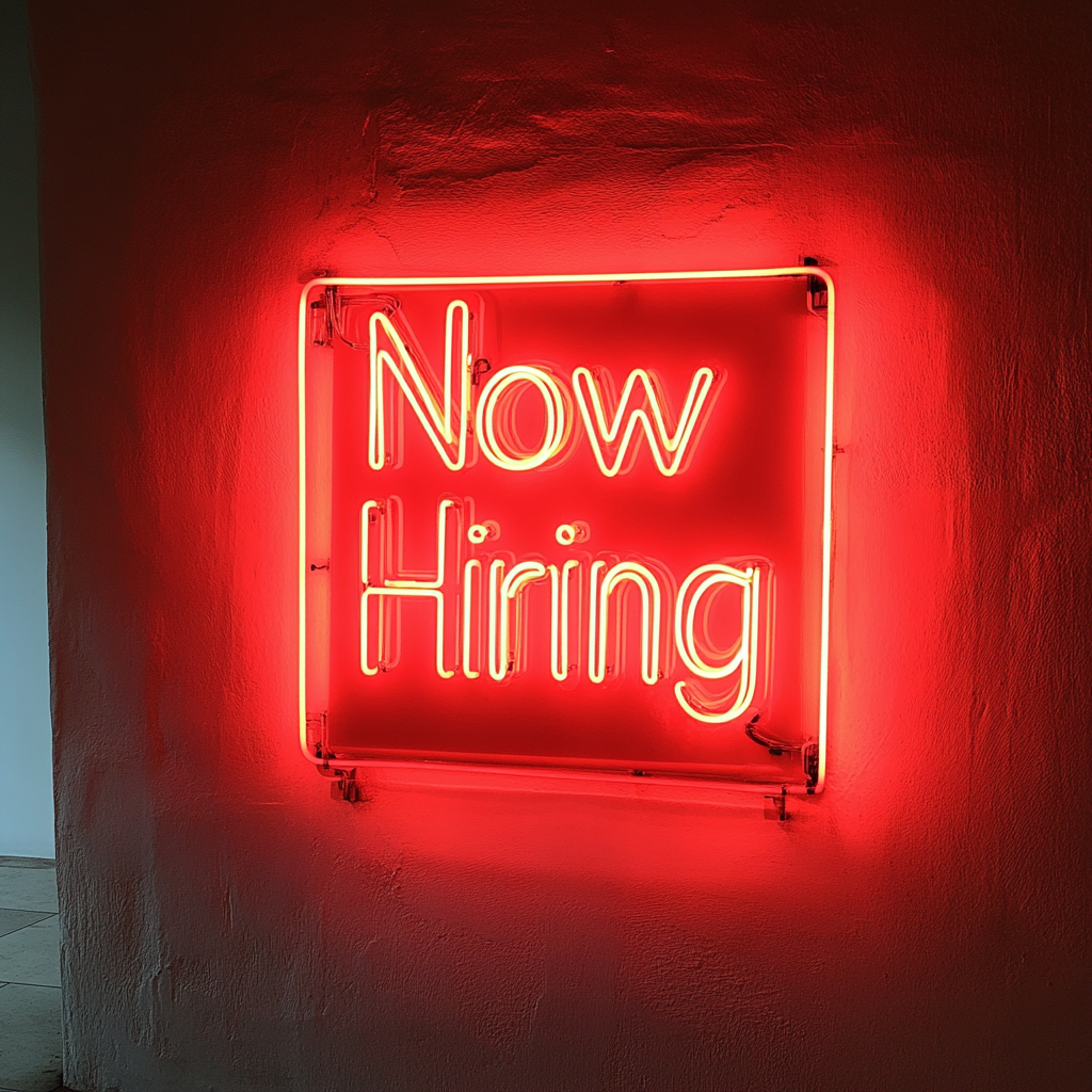 "Now Hiring" - Red Neon Sign, 18 Inches