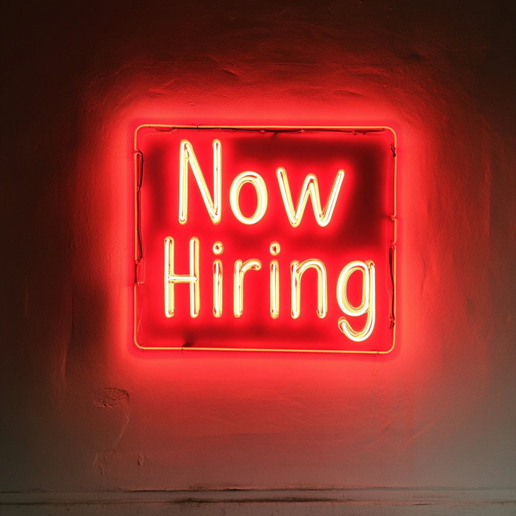 "Now Hiring" - Red Neon Sign, 18 Inches