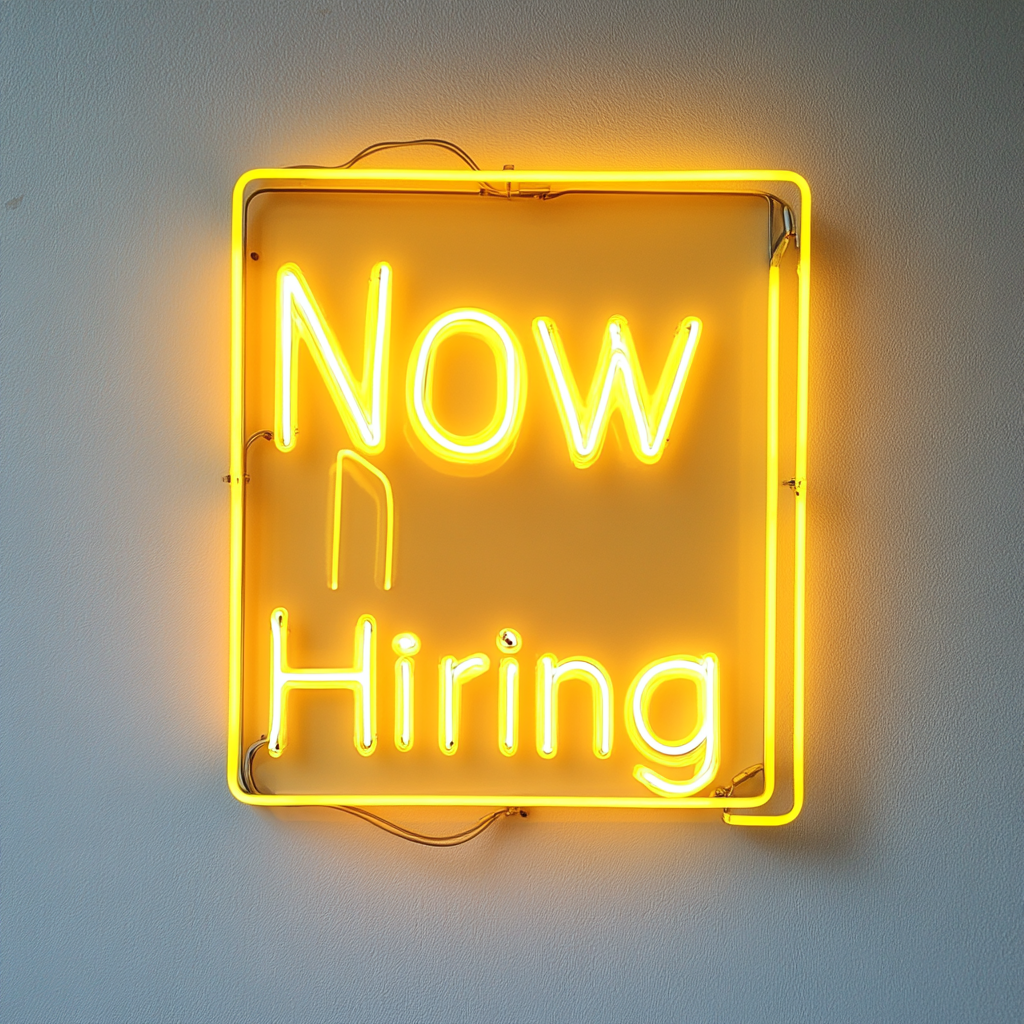 "Now Hiring" - Yellow Neon Sign, 24 Inches