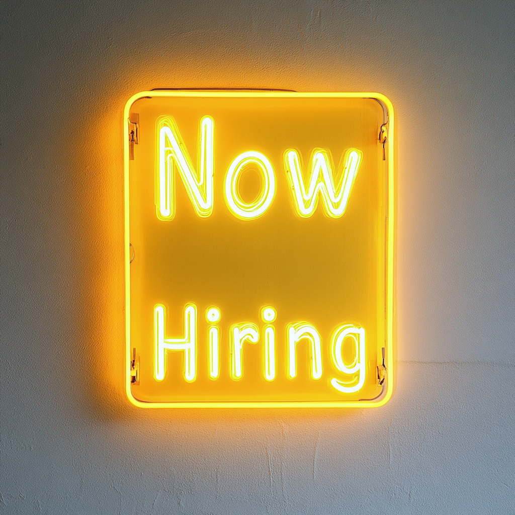 "Now Hiring" - Yellow Neon Sign, 24 Inches