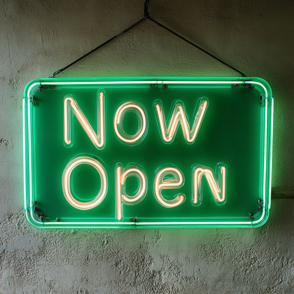 Now Open - Green Neon Sign, 18 Inches