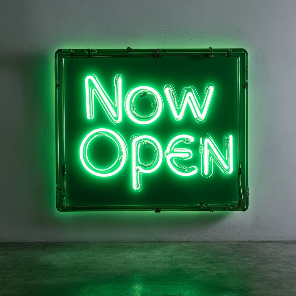 Now Open - Green Neon Sign, 18 Inches