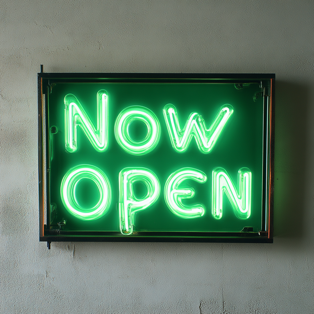 Now Open - Green Neon Sign, 18 Inches