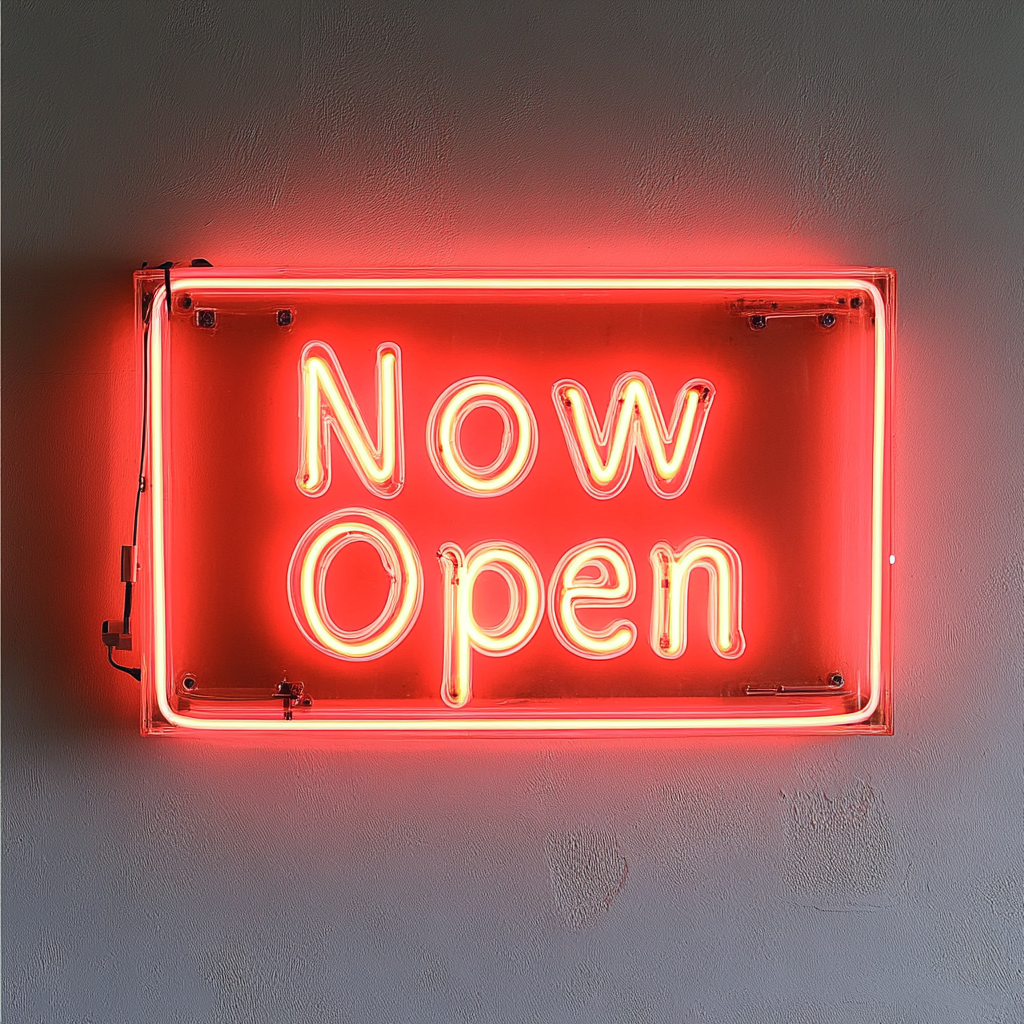Now Open - Red Neon Sign, 24 Inches