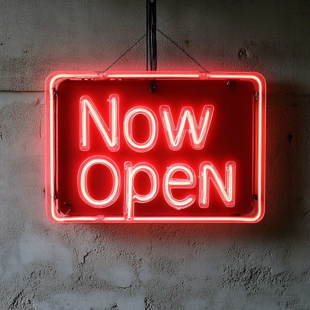 Now Open - Red Neon Sign, 24 Inches