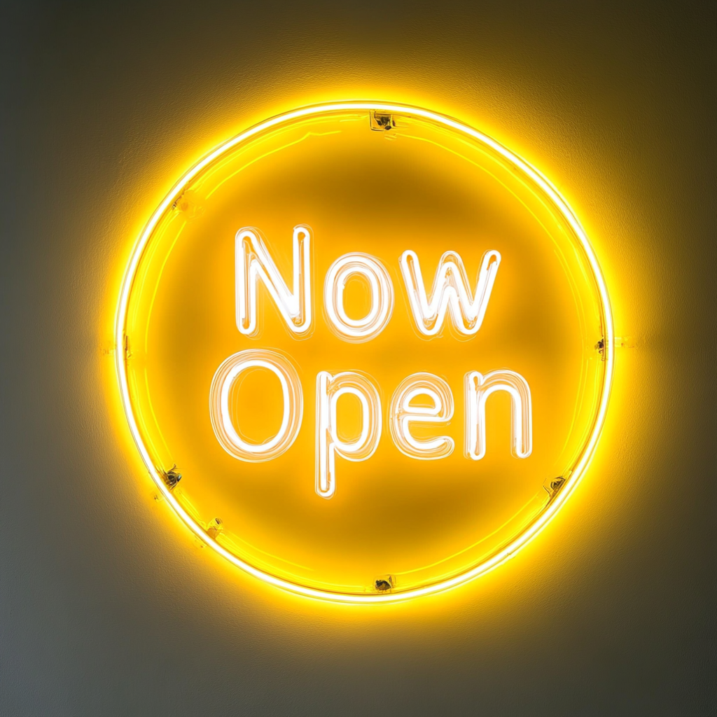Now Open - Yellow Neon Sign, 24 Inches