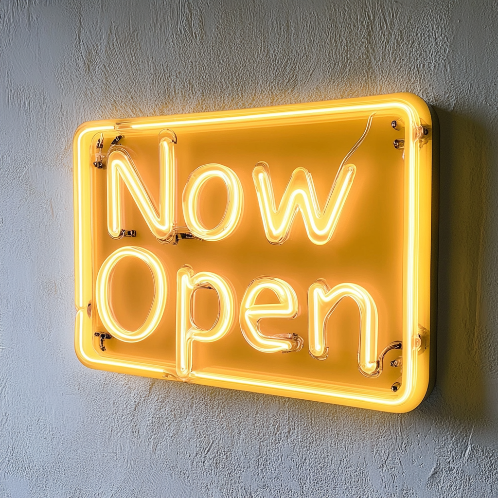 Now Open - Yellow Neon Sign, 24 Inches