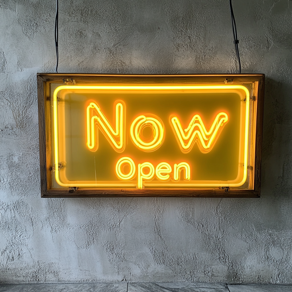 Now Open - Yellow Neon Sign, 24 Inches