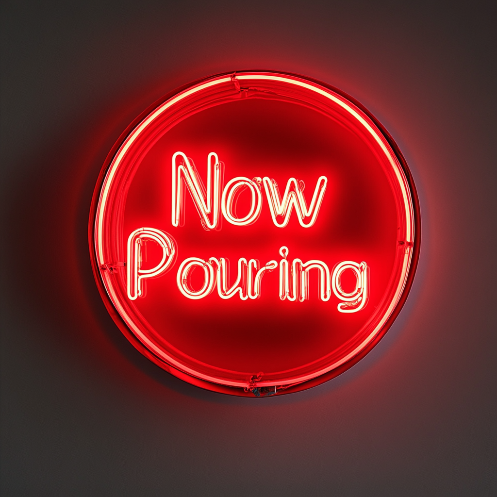"Now Pouring" - Red Neon Sign, 24 Inches