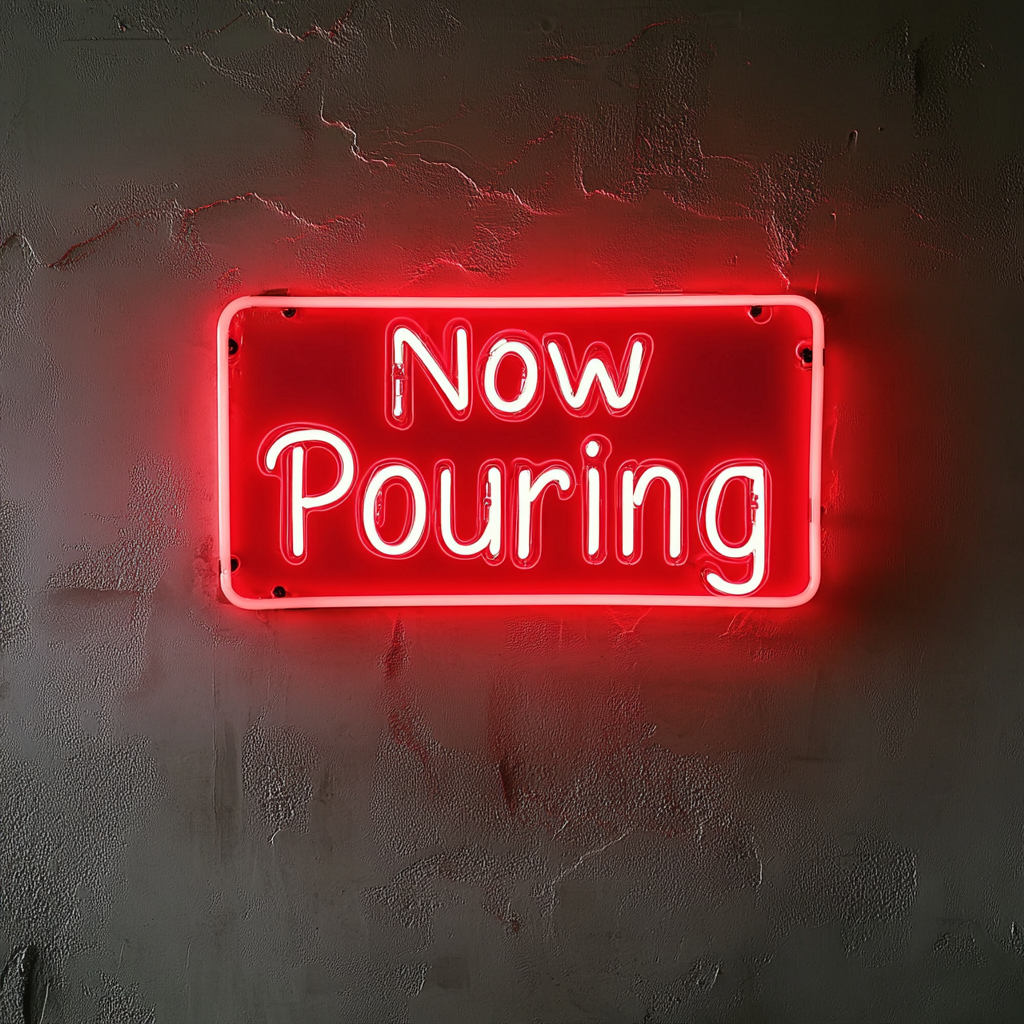 "Now Pouring" - Red Neon Sign, 24 Inches