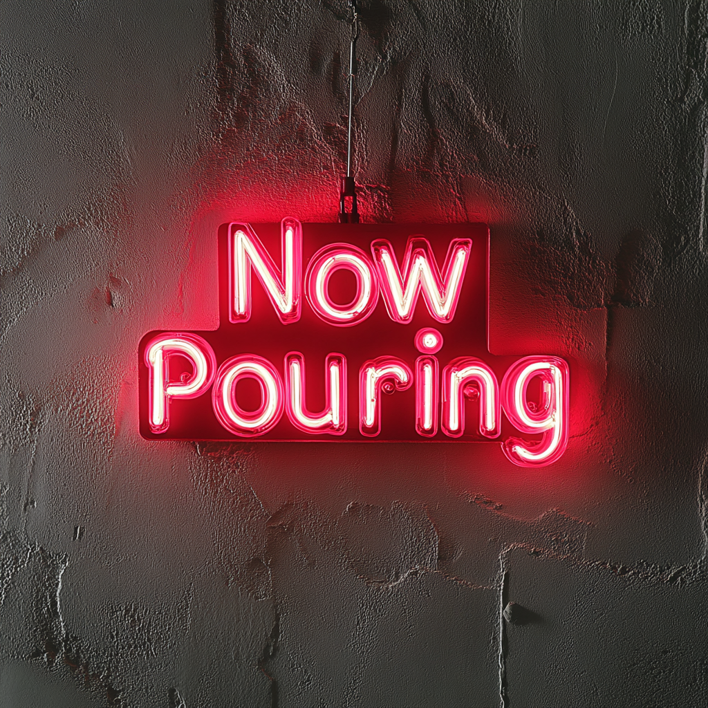 "Now Pouring" - Red Neon Sign, 24 Inches