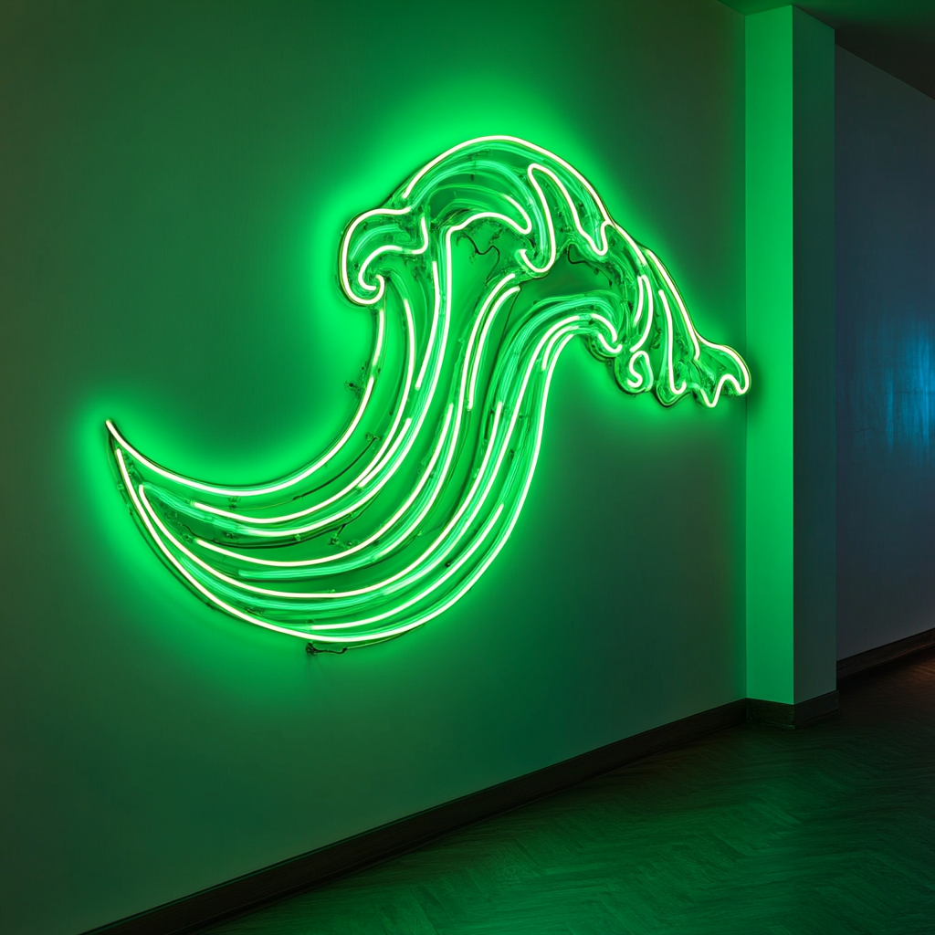 Ocean Wave - Green Neon Sign, 18 Inches