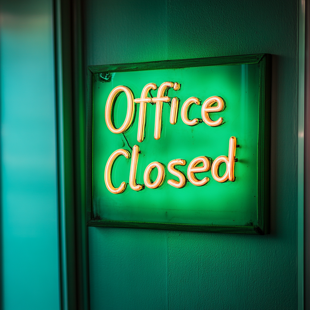 "Office Closed" - Green Neon Sign, 18 Inches