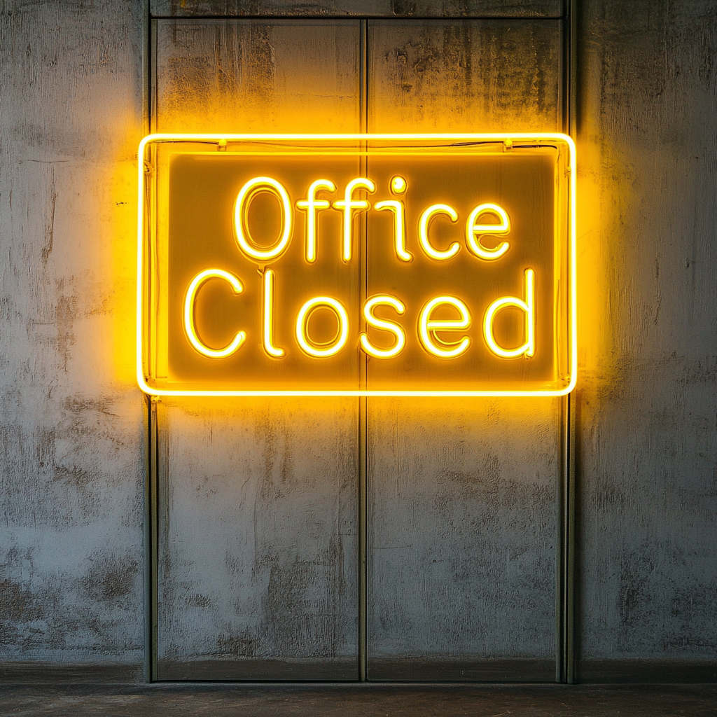 "Office Closed" - Yellow Neon Sign, 24 Inches