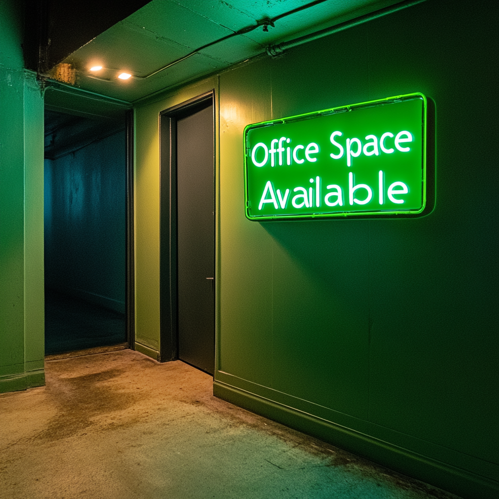 "Office Space Available" - Green Neon Sign, 24 Inches